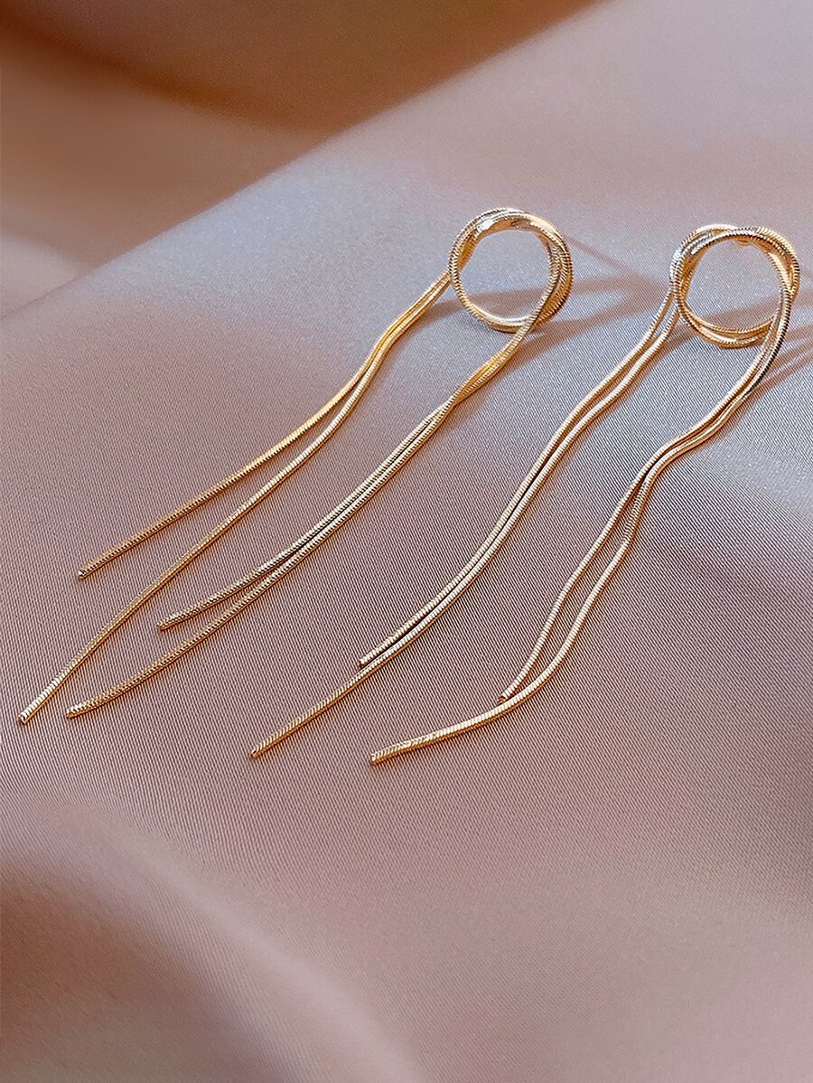 Metal Tassel Drop Earrings - Yellow Gold - View 1