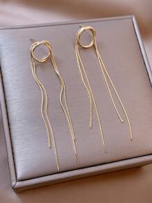 Metal Tassel Drop Earrings - Yellow Gold - View 2
