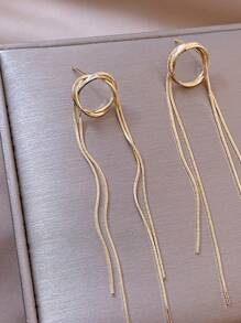 Metal Tassel Drop Earrings - Yellow Gold - View 3