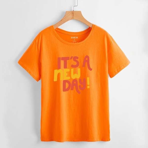 

Neon Orange Slogan Graphic Short Sleeve Tee