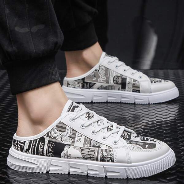

Men Lace-up Front Sneaker Mules, White