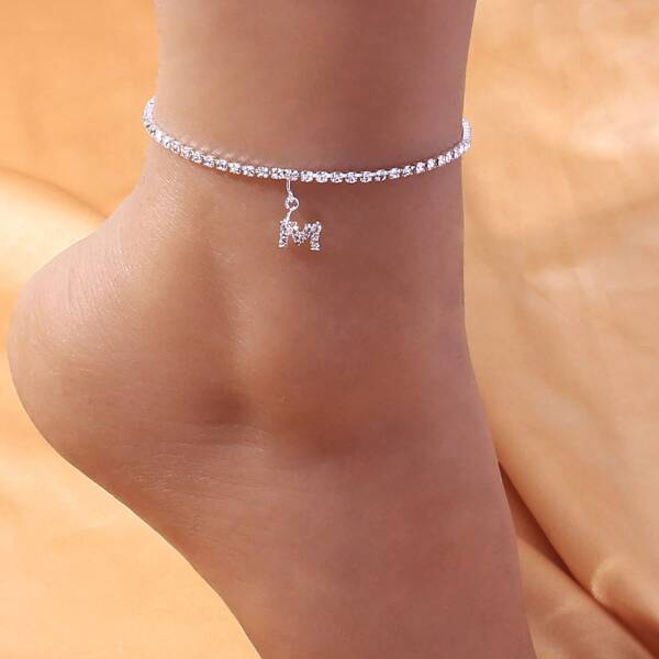 

Rhinestone Letter Decor Anklet, Silver