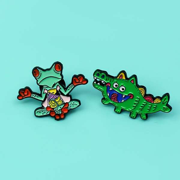

2pcs Kids Cartoon Animal Brooch, Multicolor