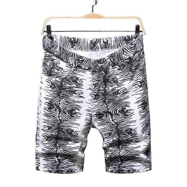 

Men Allover Print Denim Shorts, Black and white