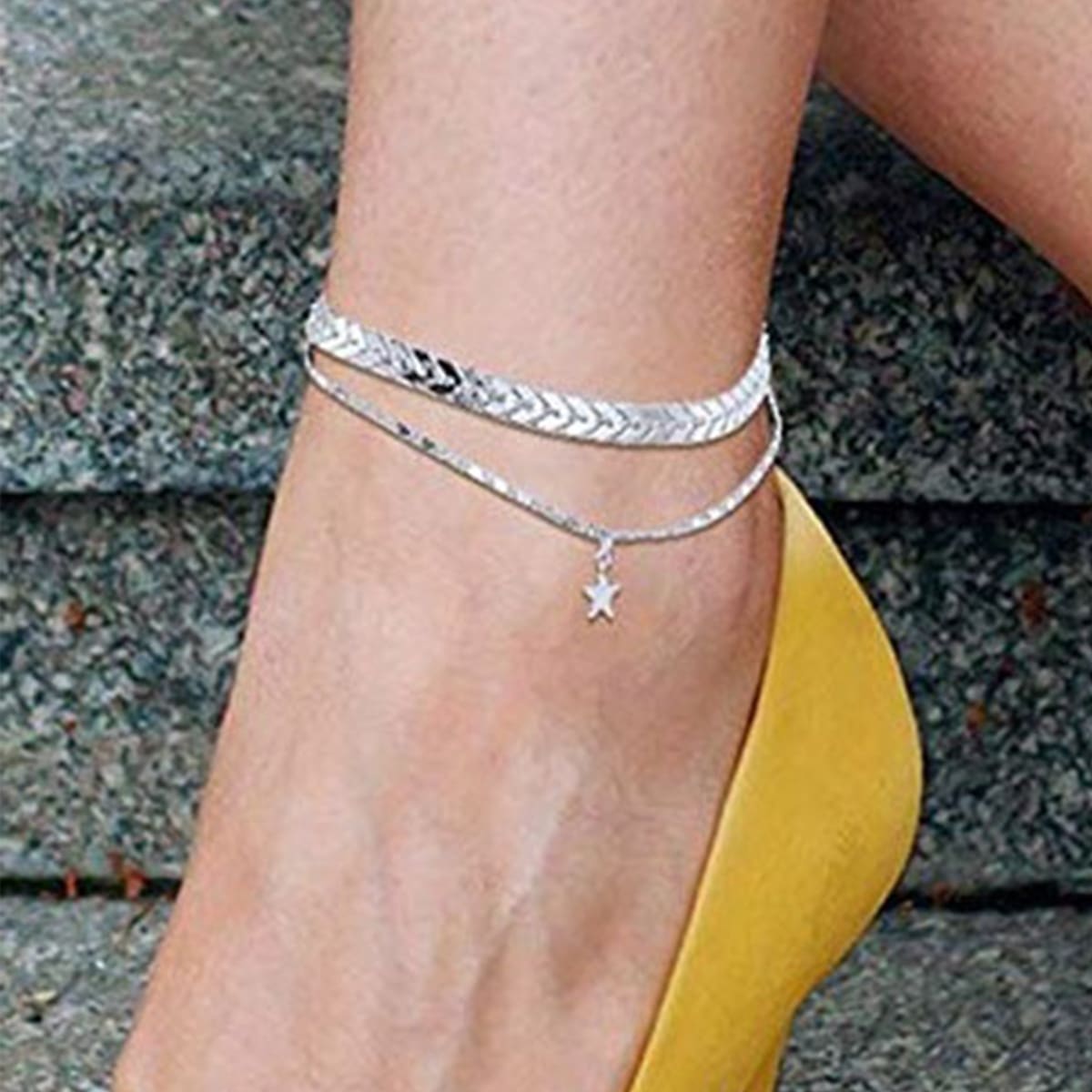 

1pc Star Chain Anklet, Silver