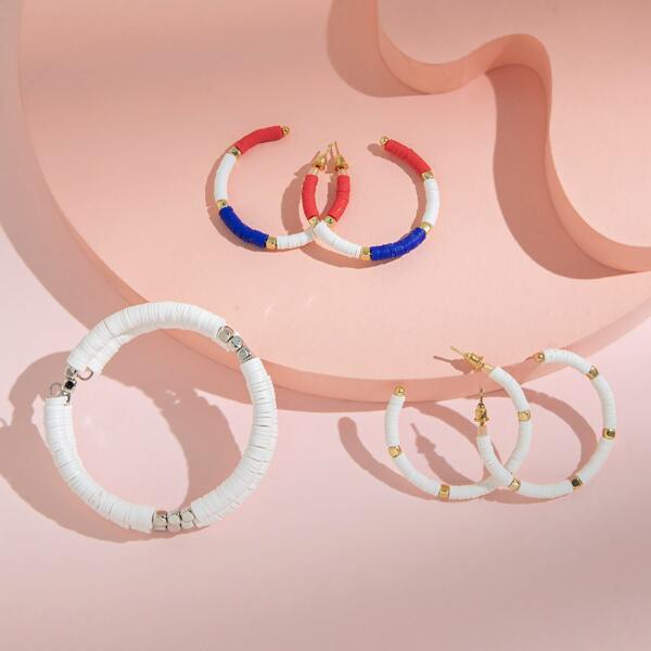 

2pairs Girls Hoop Earrings & 1pc Bangle, Multicolor