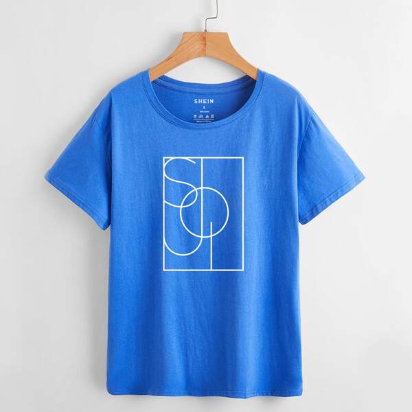 

Letter And Geo Print Tee, Blue