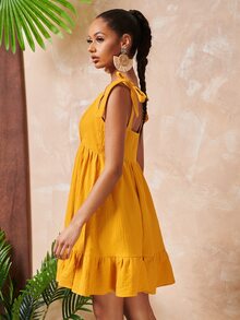 SHEIN 結飾肩荷葉邊下擺吊帶連衣裙 - 芥末黃 - 查看 5