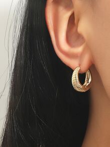 Textured Metal Hoop Earrings - Yellow Gold - View 2