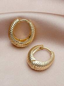 Textured Metal Hoop Earrings - Yellow Gold - View 3