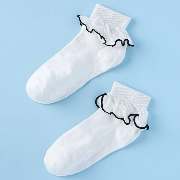 

Ruffle Trim Socks, White