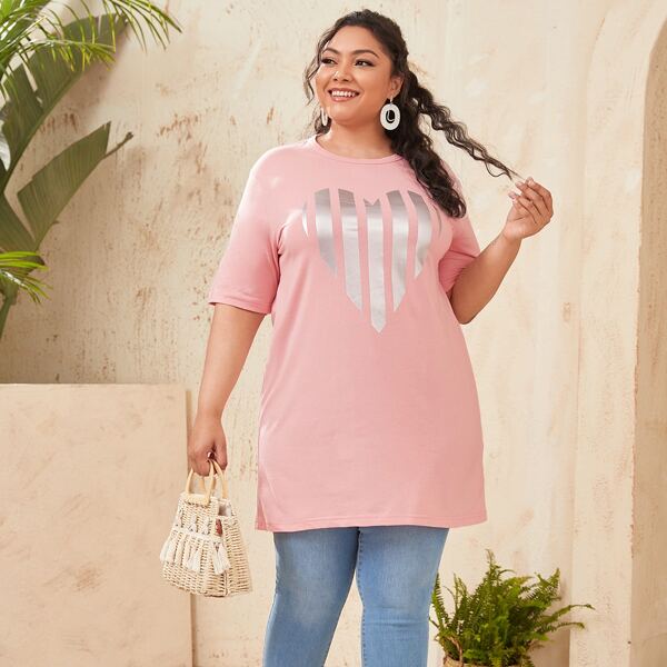 

Plus Heart Print Tee, Baby pink