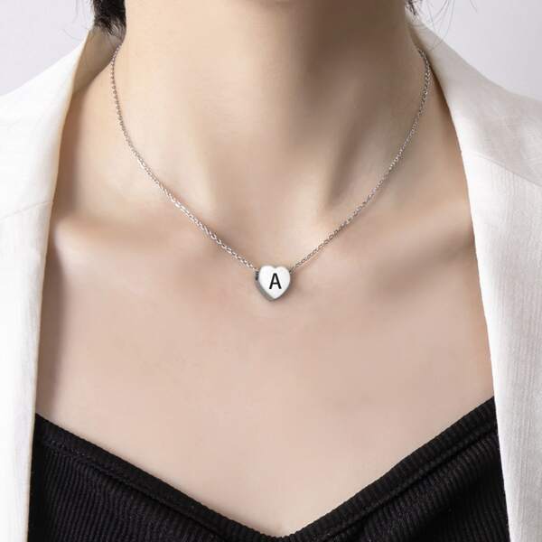 

Letter Graphic Heart Charm Necklace, Silver