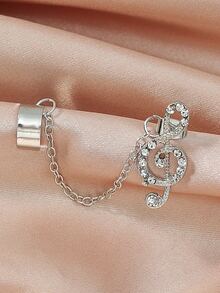 1pc Rhinestone Musical Note Decor Earring - Silver - View 3