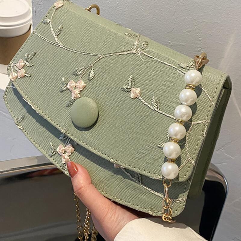 

Floral Embroidery Crossbody Bag, Mint green