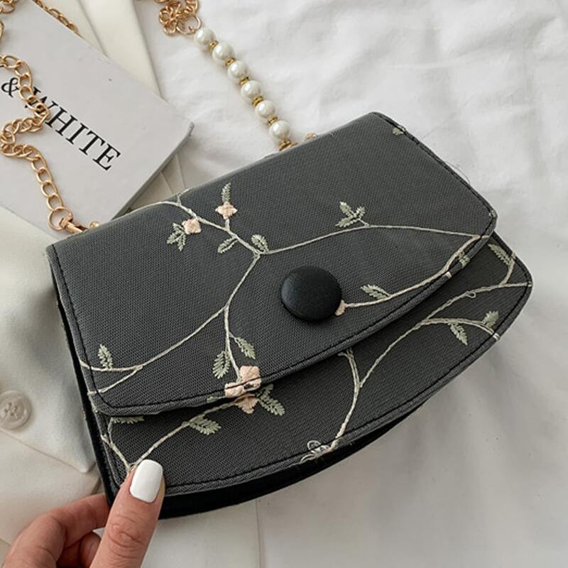 

Floral Embroidery Crossbody Bag, Black