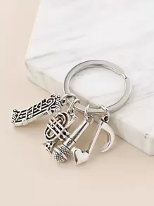 1入組男性麥克風鑰匙扣,帶有音符和麥克風裝飾,是送給朋友的理想禮物 - 銀色 - 查看 1