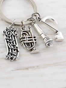 1入組男性麥克風鑰匙扣,帶有音符和麥克風裝飾,是送給朋友的理想禮物 - 銀色 - 查看 3