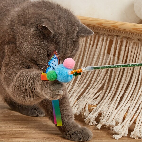 

1pc Butterfly Detail Ribbon Cat Teaser Wand, Multicolor
