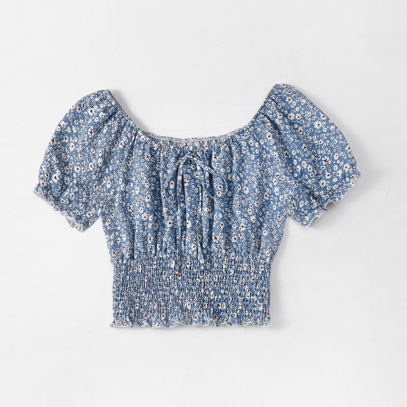 

Ditsy Floral Shirred Blouse, Blue