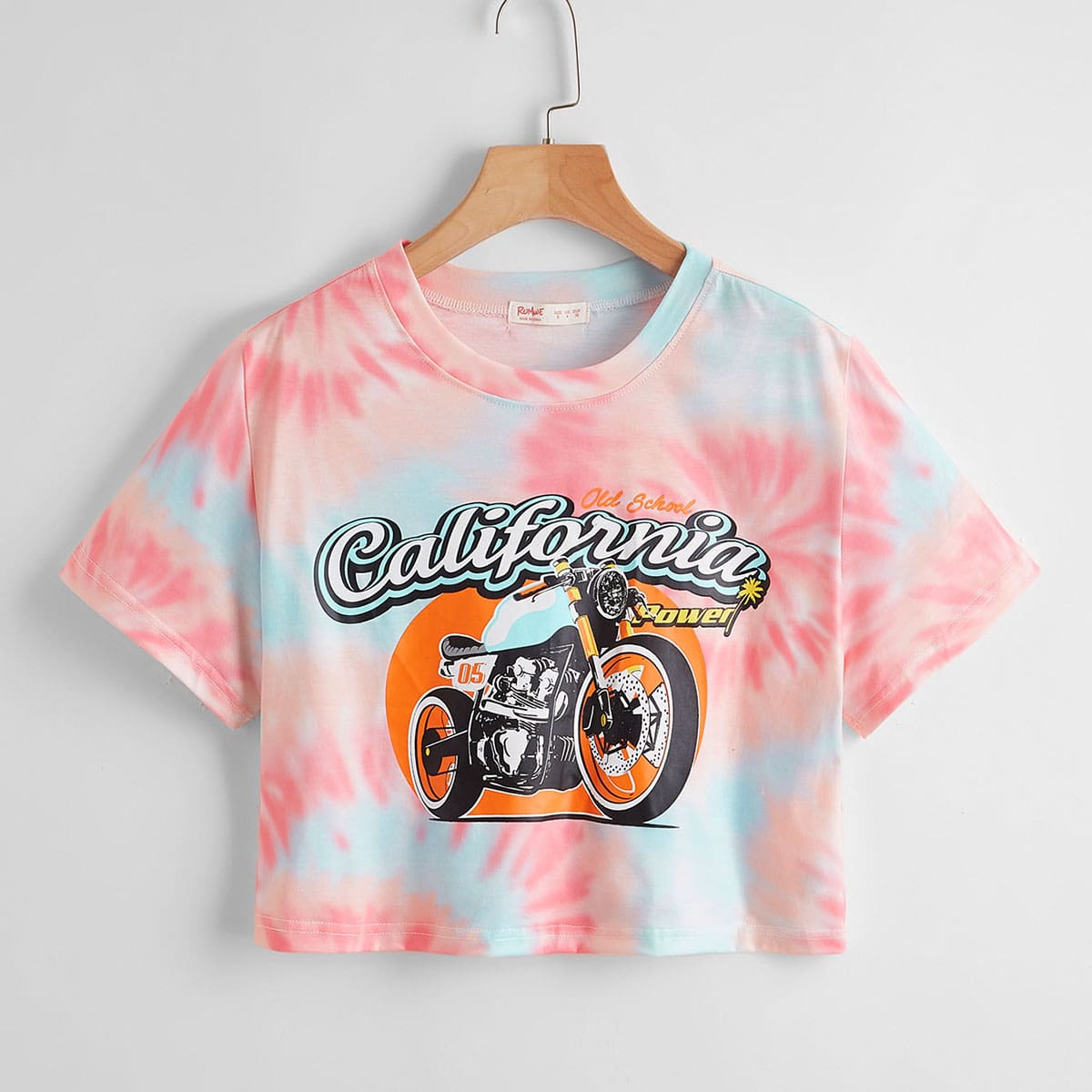 

Letter Motorcycle Graphic Tie Dye Crop Tee, Multicolor