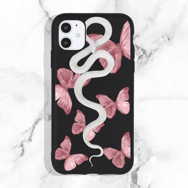 

Butterfly & Snake Print Phone Case, Multicolor
