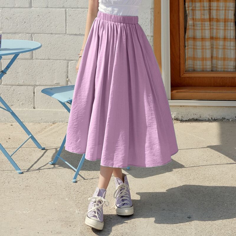 

Solid Elastic Waist Flared Skirt, Mauve purple