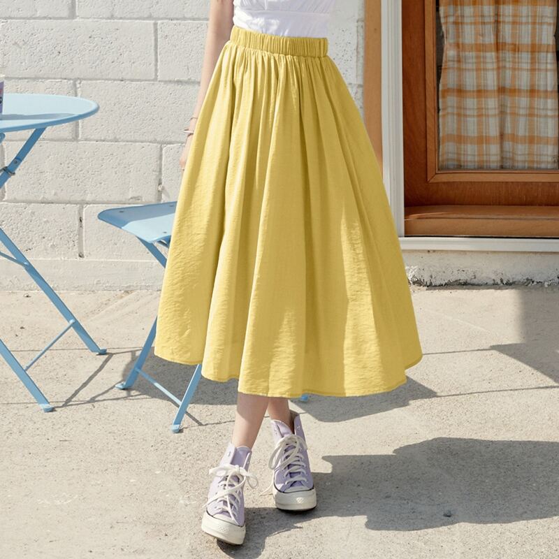 

Solid Elastic Waist Flared Skirt, Yellow
