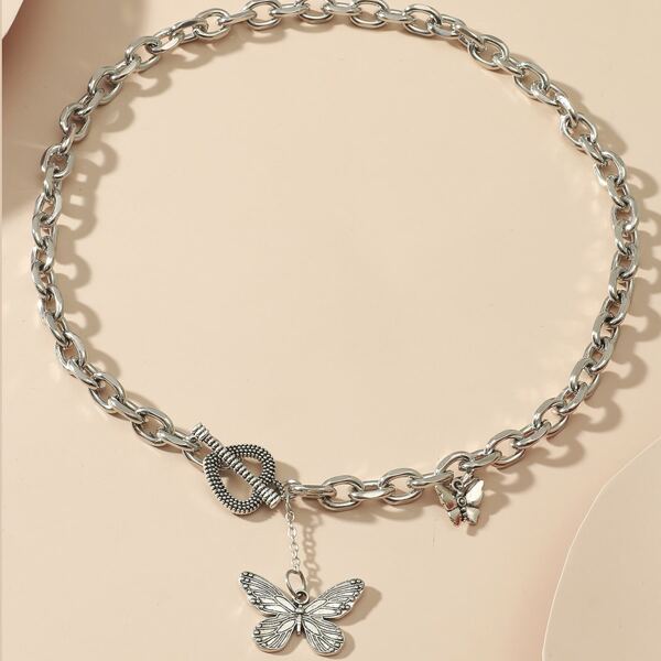 

Butterfly Pendant Chain Necklace, Antique silver