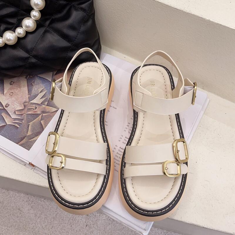 

Buckle Ankle Strap Sandals, Beige