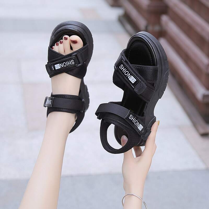 

Letter Velcro Strap Sport Sandals, Black