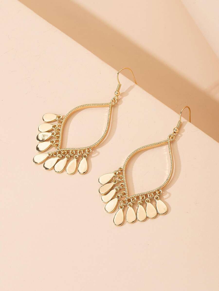 Bông tai hình giọt nước tua rua quyến rũ - Vàng - Xem 1