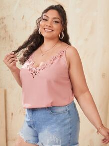 Plus Laser Cut V-neck Cami Top - Baby Pink - View 4