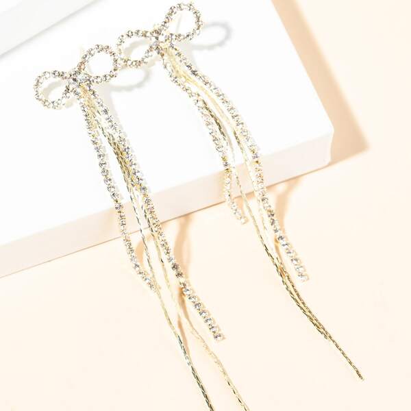 

Rhinestone Bow Decor Drop Earrings, Gold