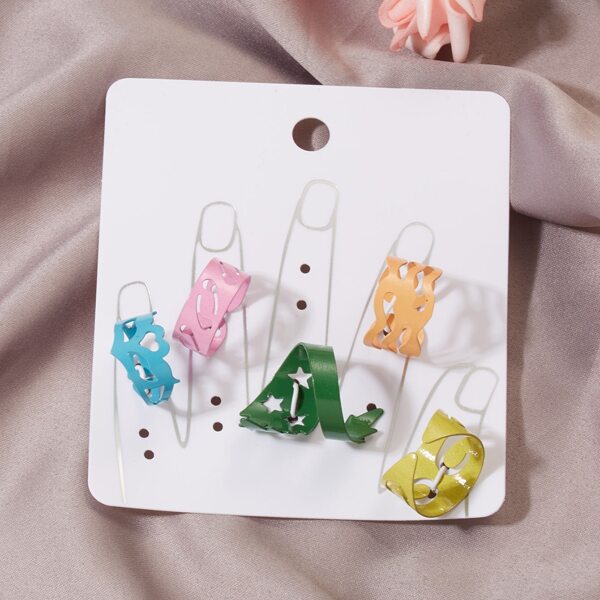 

5pcs Hollow Out Star Design Ring, Multicolor