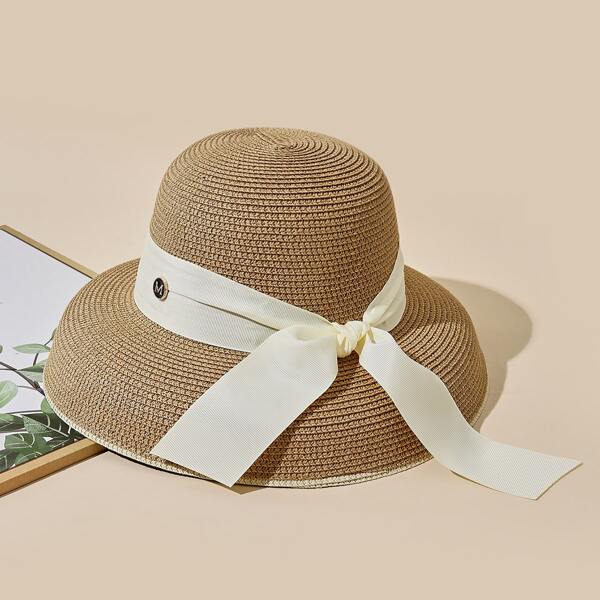 

Letter Decor Straw Hat, Khaki