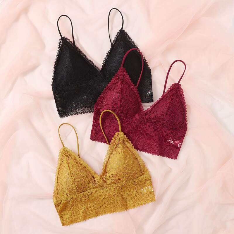 

3pack Longline Lace Bralette Set, Multicolor
