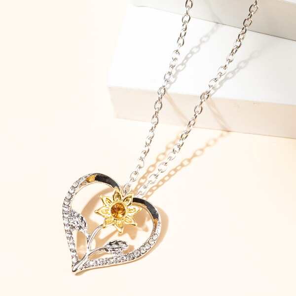 

Flower & Heart Charm Necklace, Silver