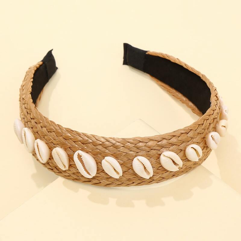 

Shell Decor Woven Headband, Khaki
