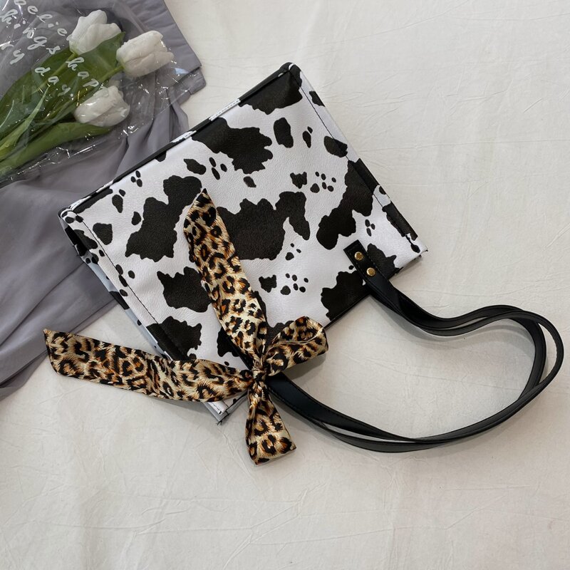 

Cow Print Tote Bag, Black and white