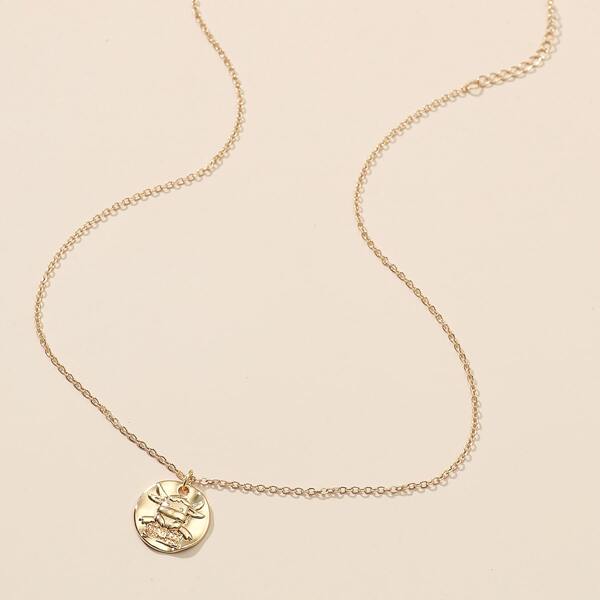 

Cow Decor Disc Charm Necklace, Gold