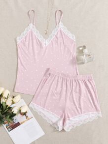 蕾丝边圆点睡衣套装 / 睡衣套装