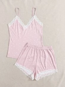 蕾丝边圆点睡衣套装 / 睡衣套装