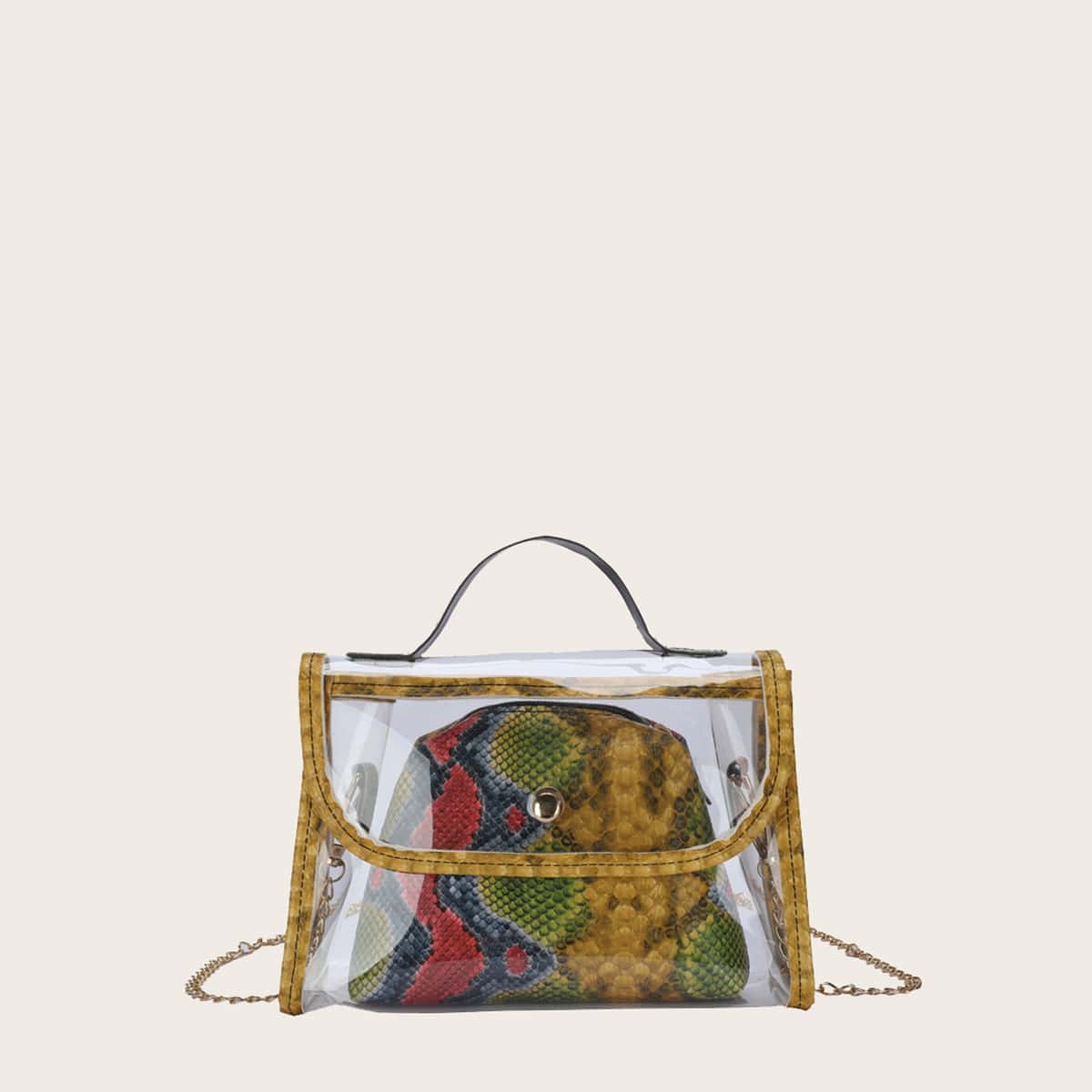 

Snakeskin Clear Satchel Bag, Multicolor