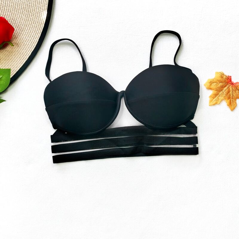 

Mesh Trim Push Up Bikini Top, Black
