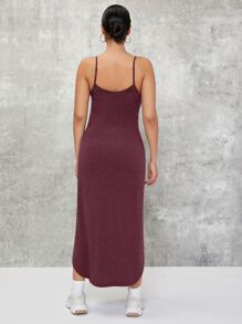 Maternity Curved Hem Solid Dress - Maroon - View 2