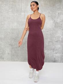 Maternity Curved Hem Solid Dress - Maroon - View 3