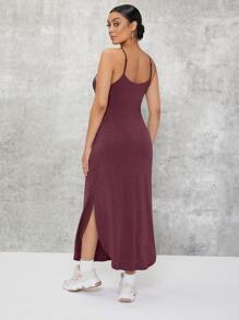 Maternity Curved Hem Solid Dress - Maroon - View 5