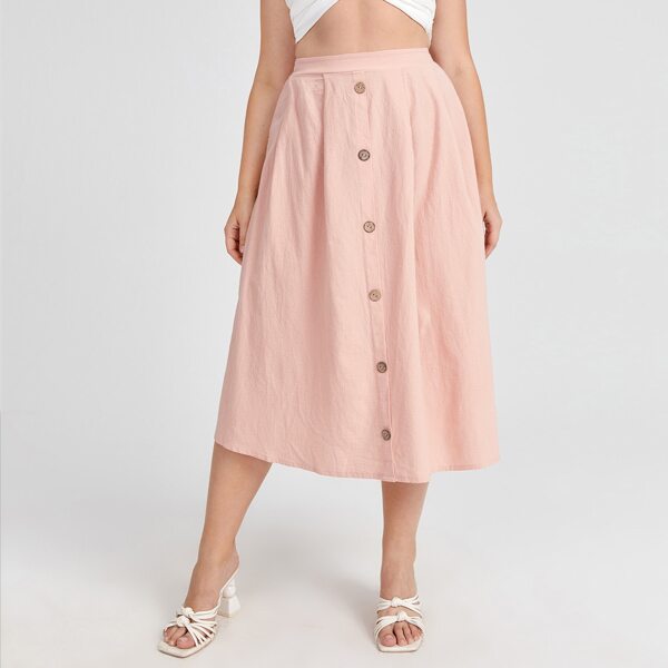 

Plus Solid Button Front Skirt, Baby pink