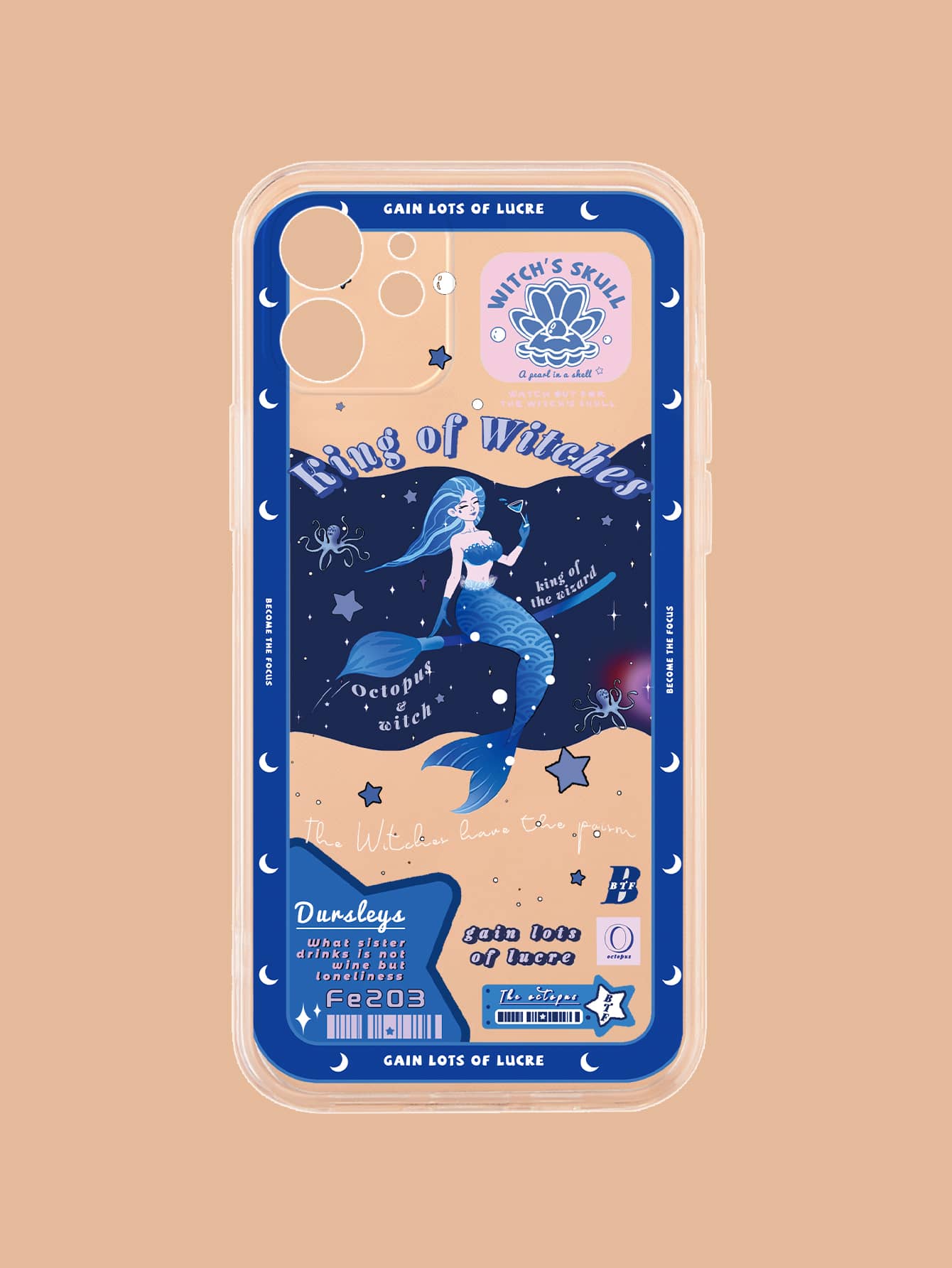 Mermaid Pattern Clear Phone Case - Blue - View 1